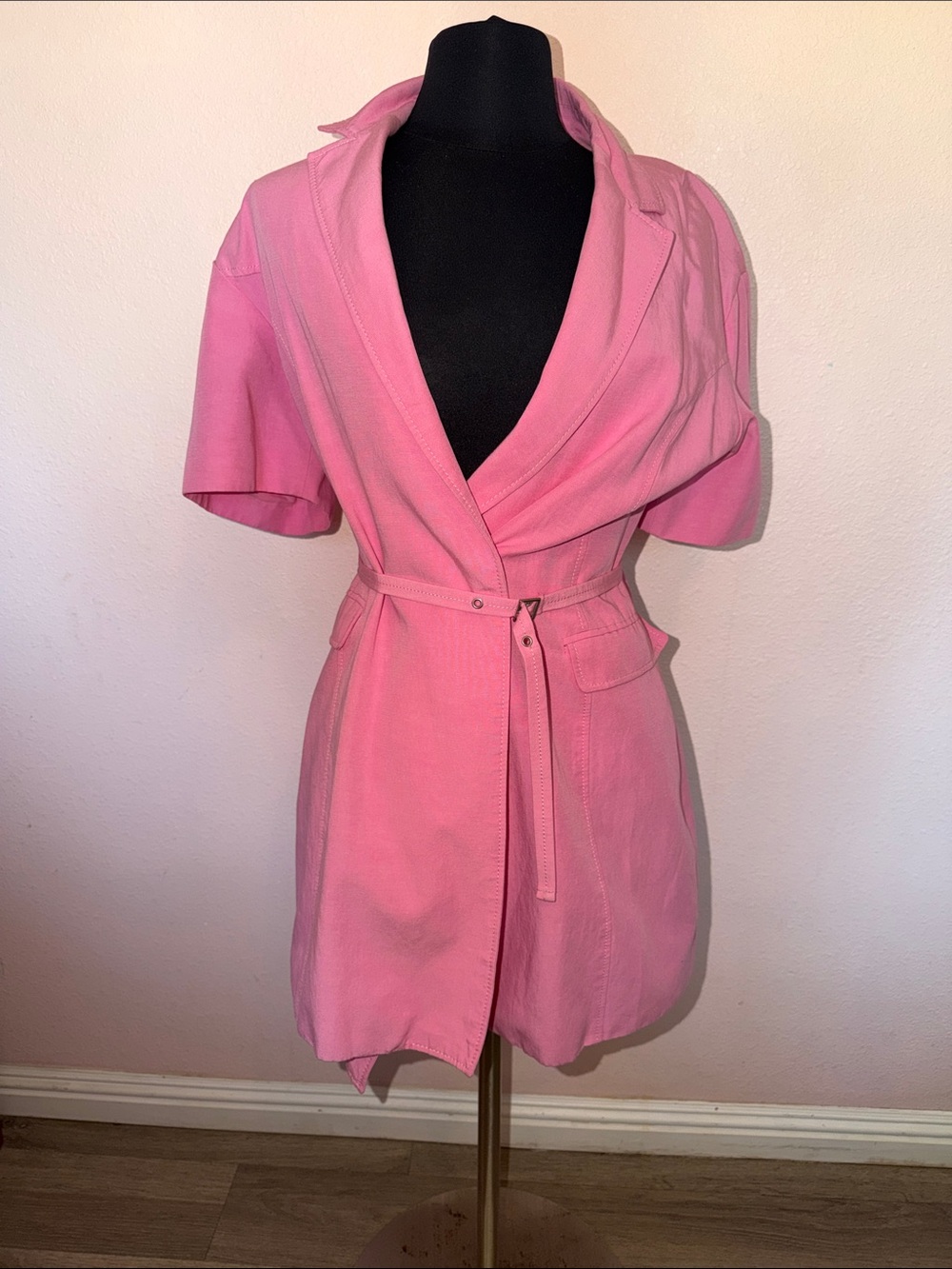 Zara Pink Short Sleeve Blazer Dress with Waist Tie